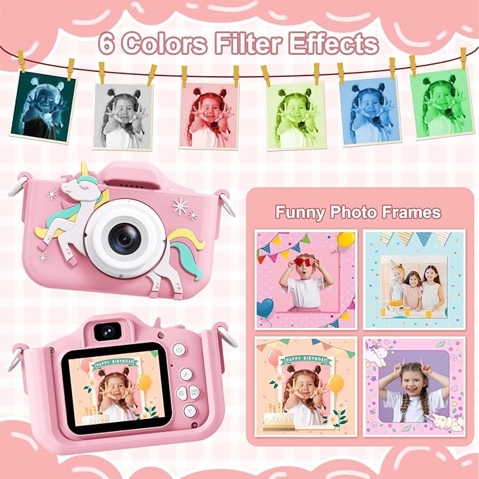 Kids Camera, Toddler Camera for Age 3-8, 48MP Dual Lens Selfie Camera for Kids, 1080P HD Video Recording Digital Camera, Christmas Birthday Gifts for Boys Girls