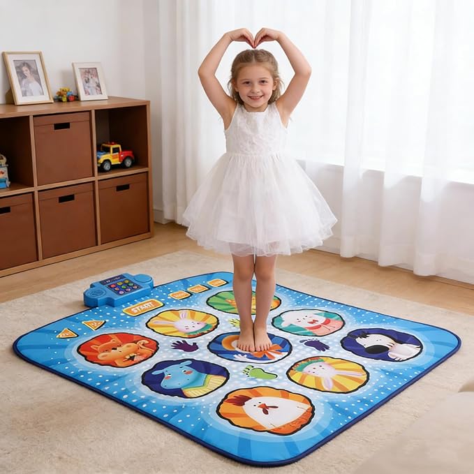 Dance Mat, 9 Key Wireless Electronic Dance Pad Anti Slip Interactive Music Game Toys Pad Battery Powered for Girls and Boys (Blue)