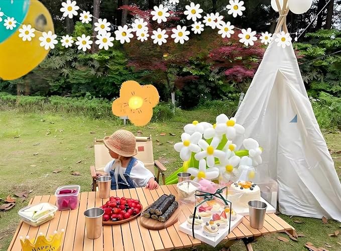 4 Packs Daisy Banner Garland Groovy Hippie Boho Birthday Decor Daisy Party Decoration Spring Flower Hanging Banner Daisy Paper Cutouts for Girl Birthday Supplies