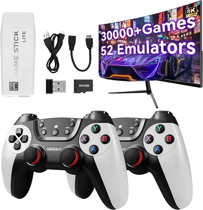 M22 Retro Gaming Console - with 30000+ Classic Games,Retro Game Stick with 8K HDMI,Plug and Play TV Game Console with Upgrade Dual Wireless Controllers Gift for Teen or Partner (White)