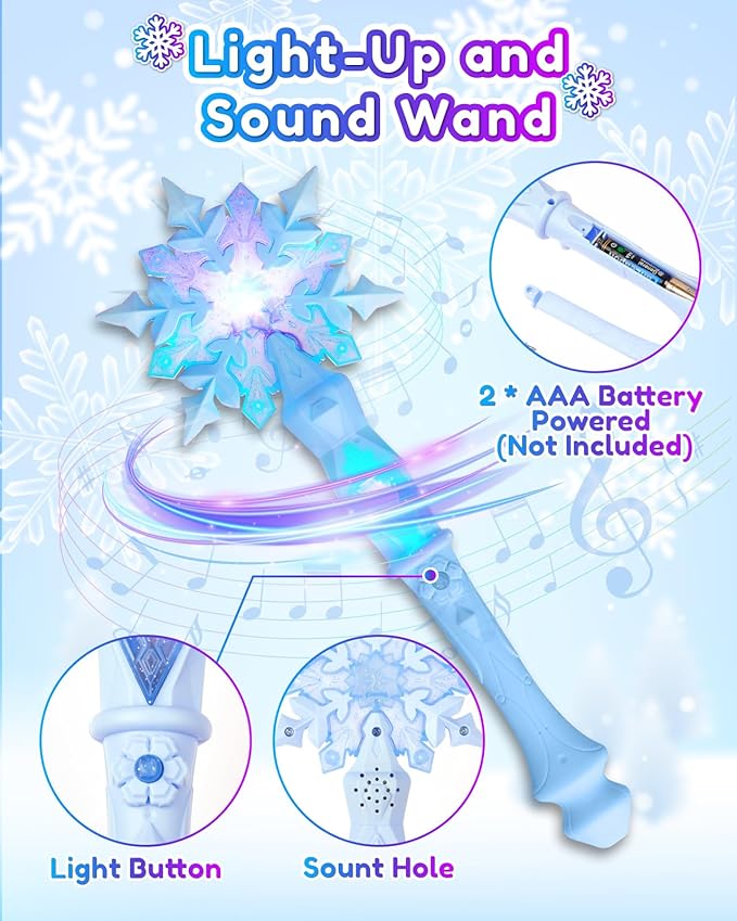 Frozen Toys for Girls-Princess Dress Up Set, 3 Lighting Mode Princess Cape, Music & Light Up Wand, Kids Makeup Kit, Wig, Mask, Gloves, Dress-up Accessories for Princess Cosplay Costume for Girl Age 3+