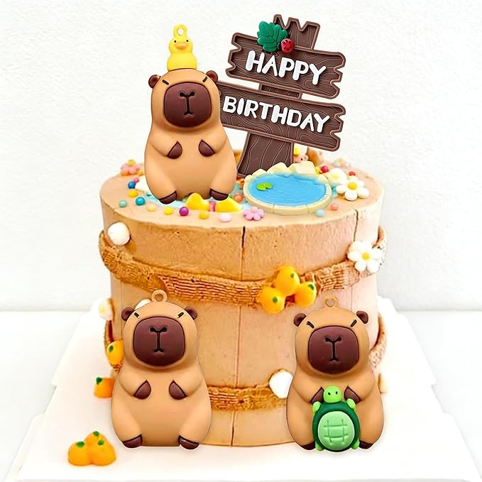 Capybara Cake Topper Capybara Birthday Decorations Cute Animal Capy Birthday Party Supplies Fqavors Mini Blowfish Figures Cake Decoration Baby Shower Decor