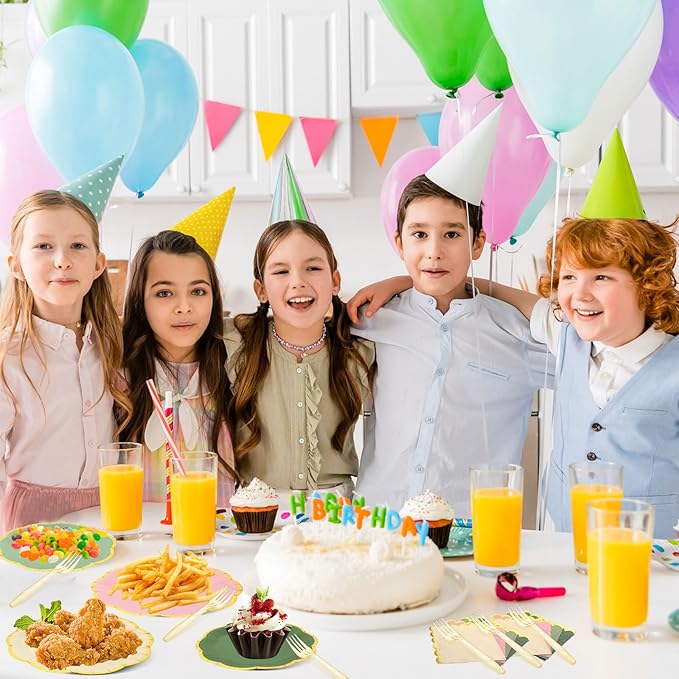 96 Pcs Pink Sage Green Gold Plates Party Supplies Severs, Guests Disposable Party Decorations, 7'' and 9'' Scalloped Paper Plates, Cocktail Napkins Plastic Forks for Birthday Wedding
