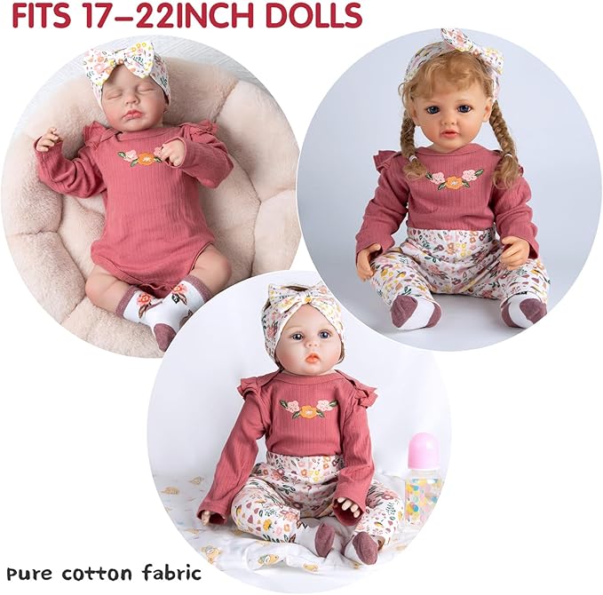 Reborn Baby Doll Clothes 17-20-22 Inch Girl Realistic Outfit Set with Red Romper & Flower Carrier and Soft Diapers 12-Piece Newborn Doll Accessories