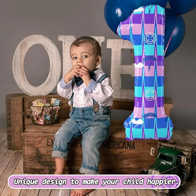 40 Inch Video Game Theme Number 1 Balloons Large Birthday Party Number Balloons Piñata Gaming for Kids Battle Boys Birthday Party Decoration Supplies