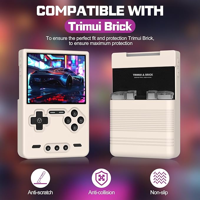 Silicone Case for Trimui Brick, Anti-Slip, Shock Proof, Soft Protective Case for Trimui Brick Handheld Game Console with Lanyard - White