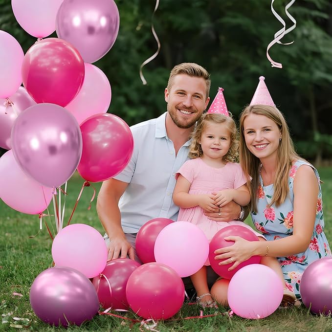 100Pcs Pink Balloons 12Inch Hot Pink Metallic Chrome Latex Balloons Baby Pink Balloon for Birthday Wedding Baby Shower Princess Party Decorations