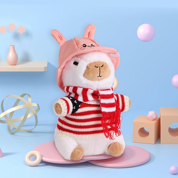 Cute Capybara Plush with 10 Pcs Clothes & Accessories, Cute Capybara Stuffed Animal with Outfits, Dress Up Capybara Stuffed Animal Plush Toys for Kids Girl Boy Birthday