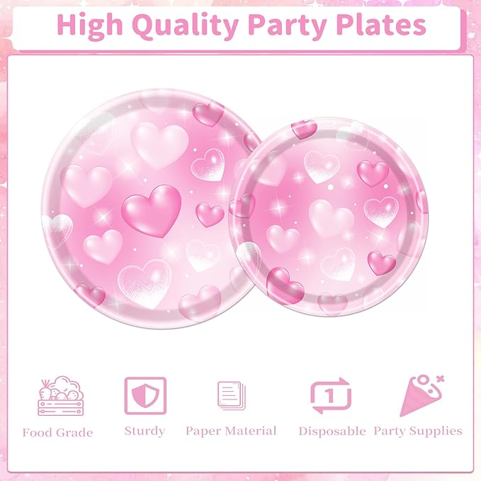 Rakuto 96PCS 2000s Party Decorations - Y2k Heart Disposable Paper Plates and Napkins Tableware Set Party Decoration Y2k 90s Forks Decor for Birthday Wedding Party Supplies, Serve 24