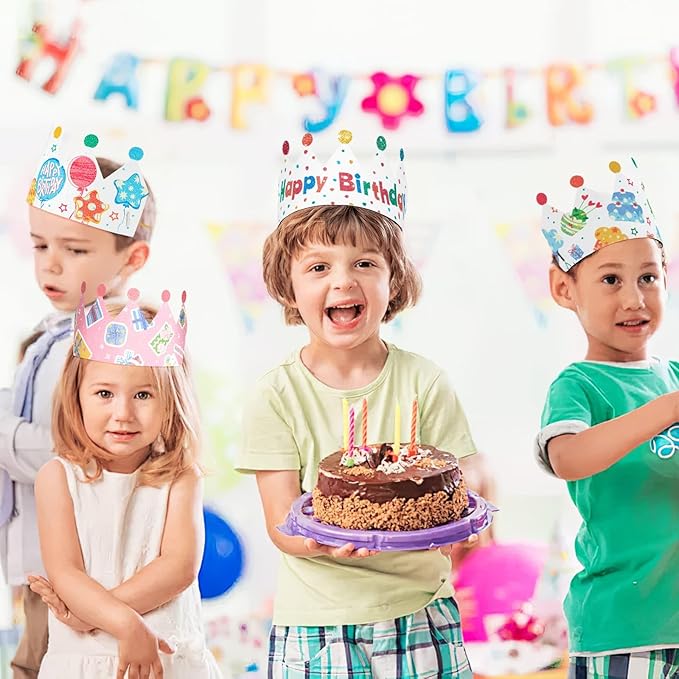 WERNNSAI Birthday Crowns -12PCS Birthday Party Hats with Elastic Band For Family Classroom Party Supplies Colorful Colorful Paper Party Hats