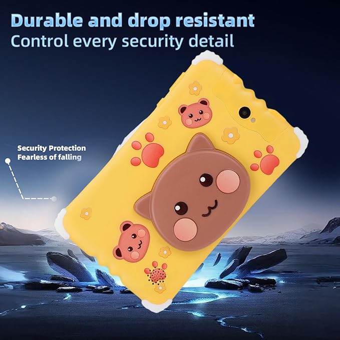 ZJchao Kids Tablet, 11 Inch HD Screen with Sturdy Protective Case and Stand, 128GB ROM Expandable Memory for Children Learning, with Parental Controls and STEM Educational Games (Yellow)