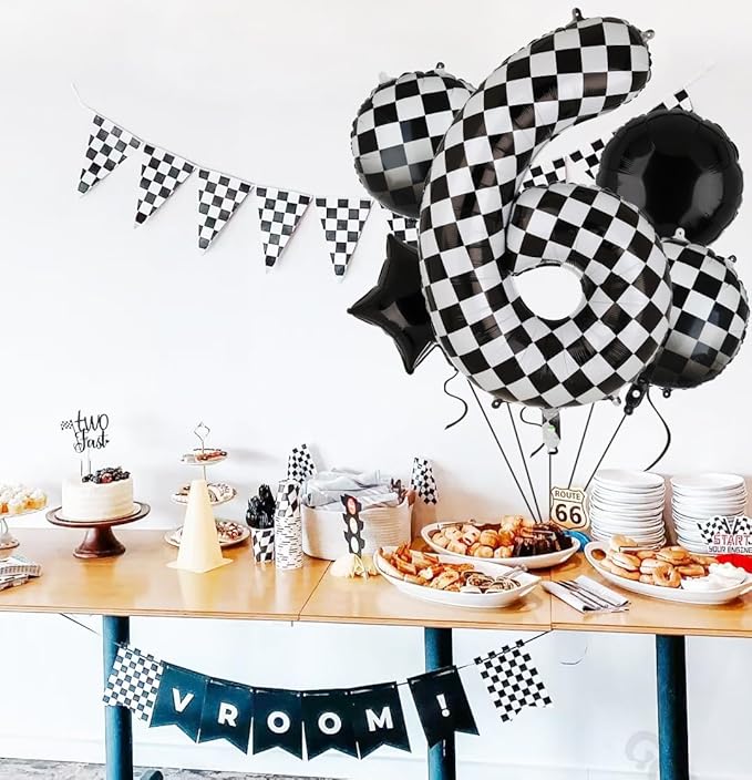 40 Inch Checkered Number Balloon 6 Black and White Race Car Birthday Balloons Baby Hippie Smile Party Shower Boys 6th Birthday Race Car Theme Party Decor Supplies 5 Pcs