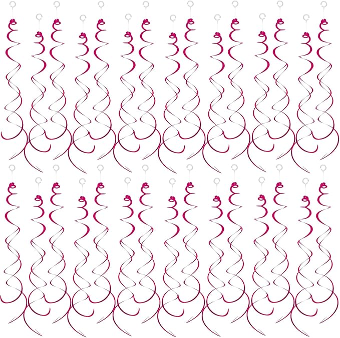 30 Pieces Hanging Swirl Party Decorations Ceiling Spiral Plastic Streamer for Birthday Graduation Wedding Celebration Baby Shower Party（Rose red）
