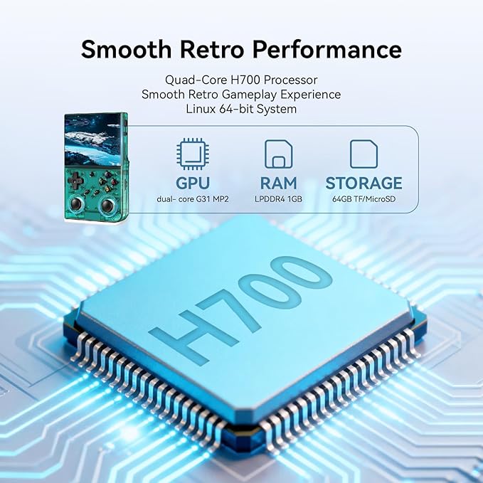 RG35XX Pro - Retro Handheld Game Console, 3.5-Inch IPS Screen, Linux OS, 64GB Card, 3200mAh Battery, WiFi & Bluetooth, HDMI Output, Includes Screen Protector & Keychain (Transparent Teal)