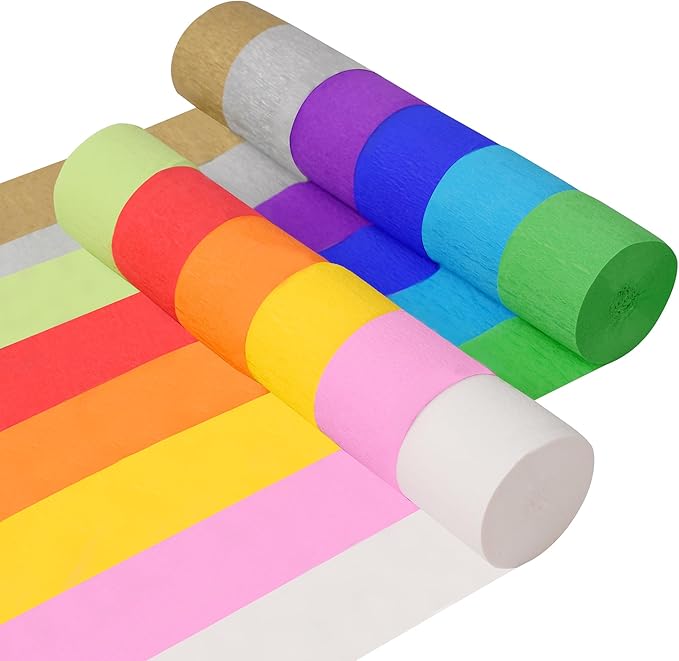 12 Rolls Crepe Paper Streamers - 12 Colors Rainbow Party Streamers for Birthday, Baby Shower, Wedding, Fiesta, Graduation, Christmas Decorations