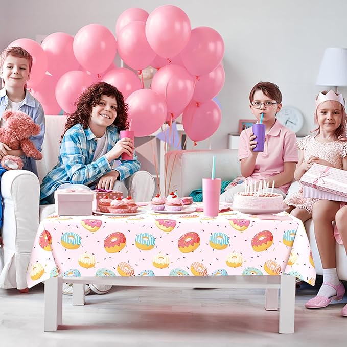 3 Pcs Donut Plastic Tablecloth, 51 x 86 Inch Donut Party Table Cover, Donut Party Decorations, Suitable for Donut Theme Birthday Party Supplies