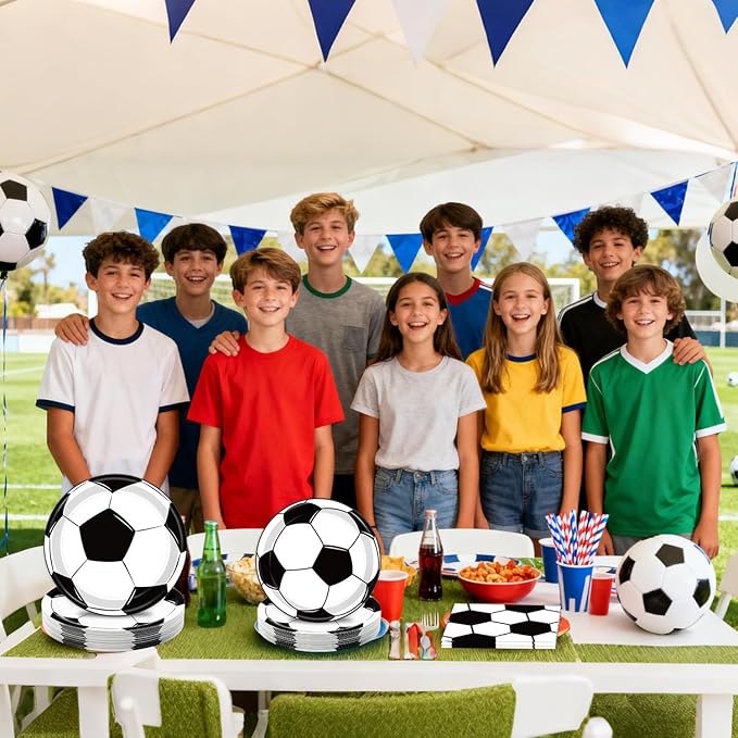 150 PCS Soccer Plates and Napkins, Soccer Party Supplies Disposable Paper Plates and Napkins Tableware Set for Boys Sports Soccer Birthday Party Decorations, Serves 50