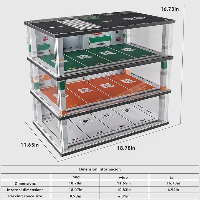 Model Car Display Case 1:24 Scale Diecast Diorama Garage with Lights for Lego Alloy Car Collectibles Wood Storage Shelf,3 Tiers of 12 Parking Spaces