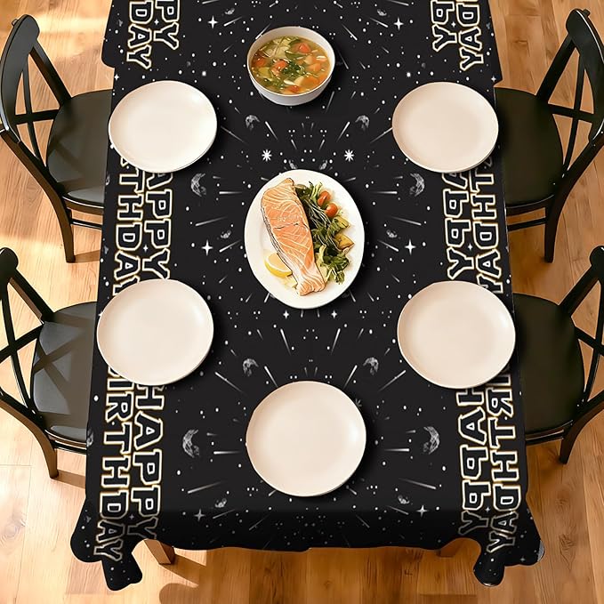 3Pcs Star Galaxy Party Tablecloth Black Galaxy Movie Space Plastic Table Cover Waterproof Black Universe Wars Theme Disposable Table Cloth for Kids Boys Mens Birthday Party Decorations 54 x 108 Inch