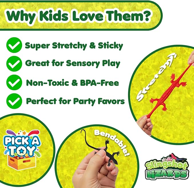 36 Set Sticky Gecko Lizard Toy Party Favor Slingshot, Stretchy Climbers On Wall for Kids, Goodie Bags & Easter Egg Stuffers, Mini Toys, Pinata