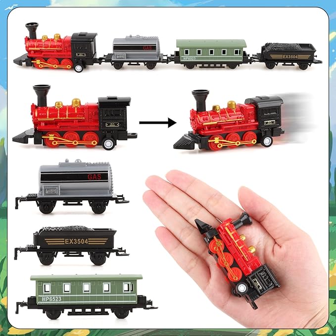 Hooqict 12Pcs Train Cake Topper Birthday Party Decorations Train Cake Decorations Set with Mini Railroad Track, Traffic Light, Railroad Crossing Sign Cake Toppers for Kids Boys Birthday Party Supplies