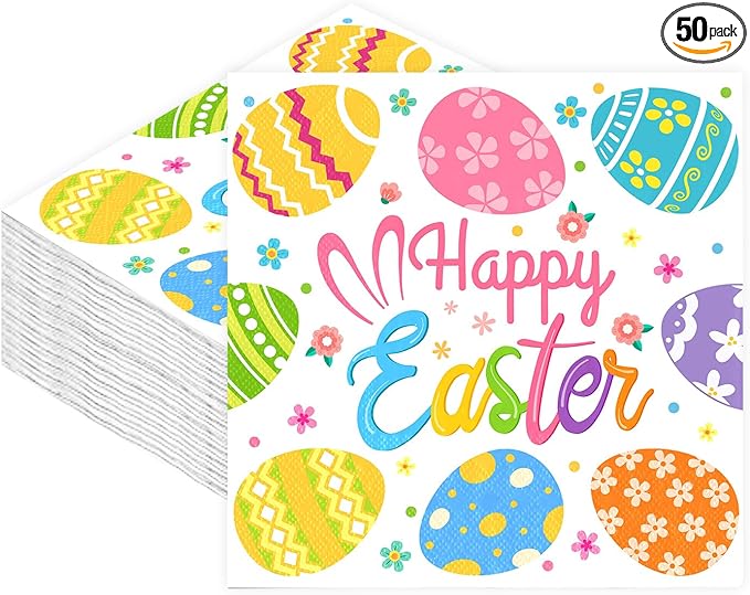 Easter Egg Design Paper Napkins - 50 Pcs Disposable Decorative Napkins for Easter Party Supplies, Spring Tableware