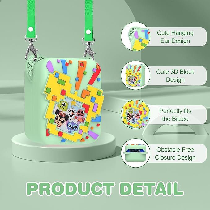 Silicone Case for Bitzee Disney Interactive Toy, Anti-Scratch, Washable, Shockproof Silicone Protective Cover for Bitzee Disney Interactive Toy Electronic Pets Accessories with Lanyard - Mint Green