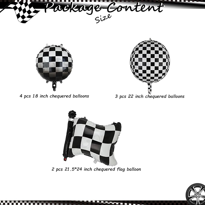 Black and White Checkered Balloons 9 Pcs 4D Checker Balloon Chequered Flag Balloon Race Car Balloons Baby Shower Boys 2nd Birthday Race Car Two Fast Theme Party Decor Supplies