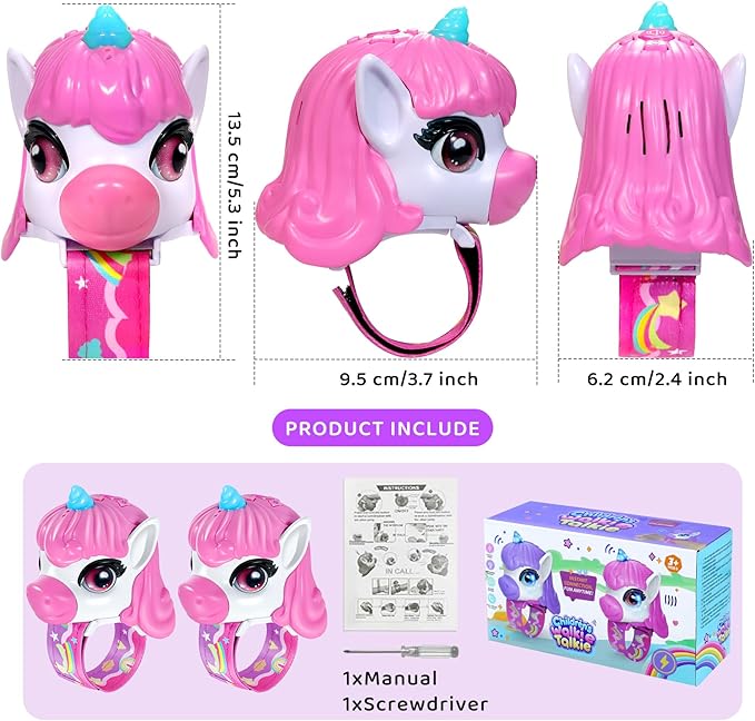 Vvinca Walkie Talkies for Kids 2 Pack, Unicorn Toys for Girls Age 3-4-5-6-7 Christmas Birthday Gifts 8 9 10 11 12 Year Old Long Range Camping Outdoor Toddler Toy Walkie-Talkie Stocking Stuffers