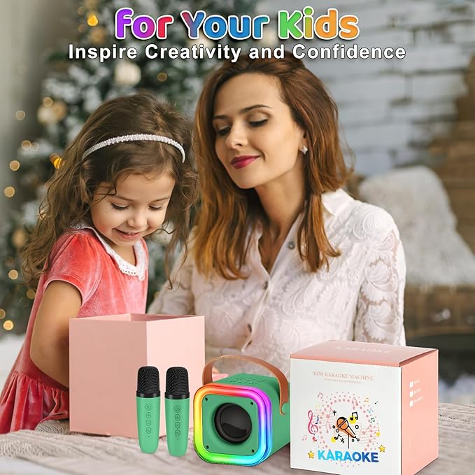 Mini Karaoke Machine for Kids, Girl Toys Gifts, Kids Karaoke Wireless Microphone for 4,5,6,7,8,9,10,11,12 Years Old Boys and Girls Christmas Party Gifts Toys (Dark Green)