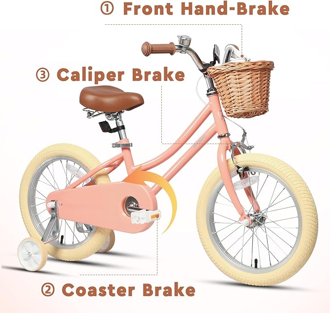 Petimini Vintage Kids Bike for Girls, 12–20 Inch Classic Bicycle with Wicker Basket & Bell, High Tensile Steel Frame, Training Wheels (12–18”), 85% Pre-Assembled, Retro Bike for Outdoor Riding