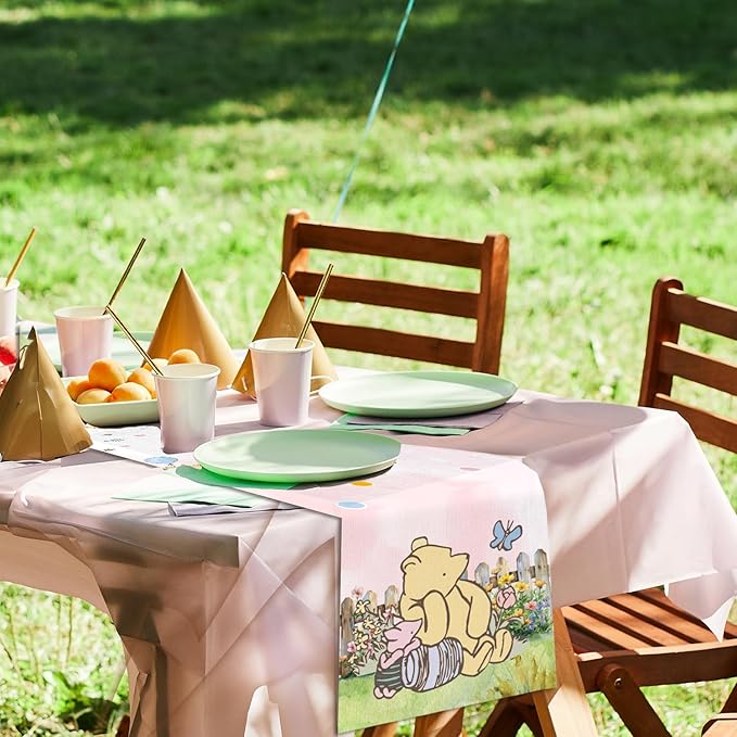 Winnie Baby Shower Decorations-Pooh Birthday Party Decor-Winnie Tablecloth,Tablecloth Oh Baby Gender Reveal Birthday Party Supplies for Kids Boys Girls,Pink