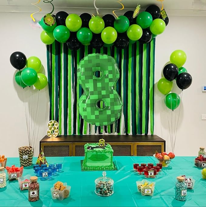 40 Inch Giant Green Pixel Miner Theme Number Foil Balloons Large MIning Number 8 Balloons Party Balloons Birthday Party Decorations Supplies Number 0-9 Available for Kids' Birthday Anniversary Party