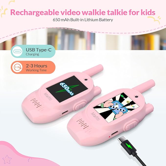 Video Walkie Talkies for Kids,Handheld Rechargeable Video Intercom Kids Walkies Talkies,for Family Games,Outside,Camping,Hiking for Children Aged 3+（Pink+Pink）