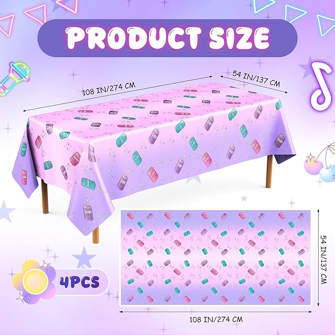 4 Pcs Birthday Party Decorations Plastic Cute Birthday Tablecloth 108 x 54 Inches Disposable Rectangle Tablecover for Boys Girls Kids Baby Shower Party Supplies (Soda Bottle)
