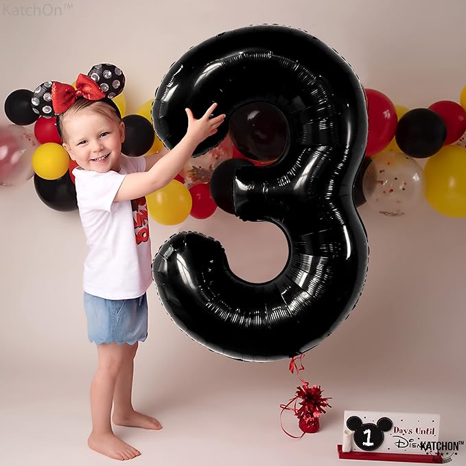 KatchOn Black Number 3 Balloon - Giant, 40 Inch | 3rd Birthday Decorations for Boys