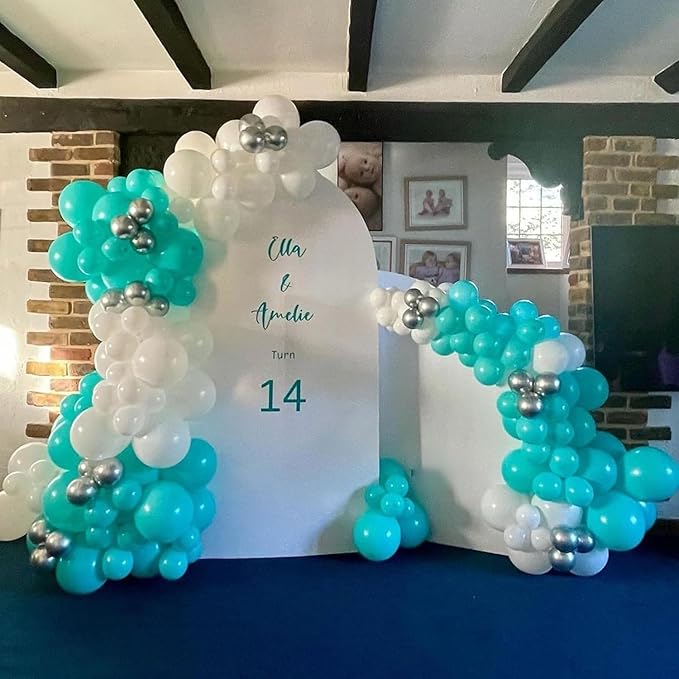 Teal and Silver Balloons, 60Pcs 12 Inch Turquoise White Teal Blue Balloon Set with Chrome Metallic Silver Confetti Balloons for Birthday Baby Shower Wedding Bridal Shower Anniversary Party Decorations