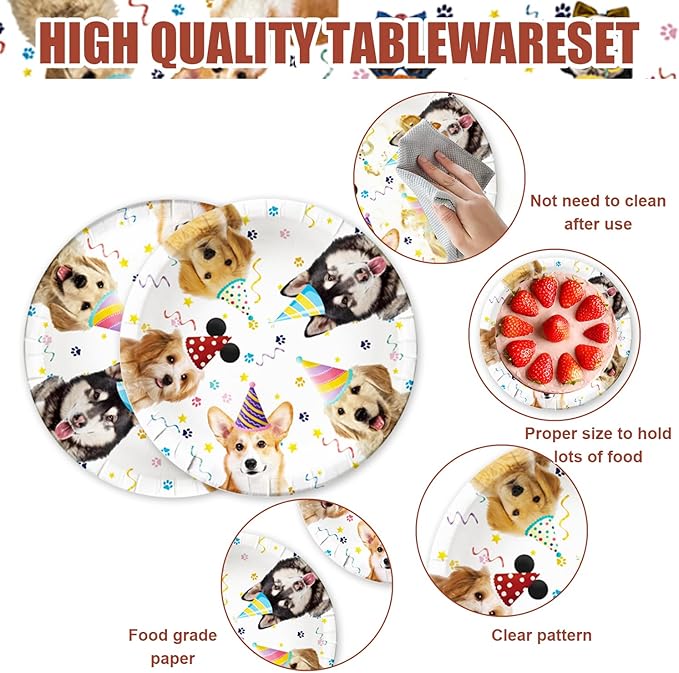 41pcs Dog Party Supplies,Pet Dog Birthday Party set Include dessert plate,Napkin and Tablecloth,Used for Dog Birthday Party Decoration