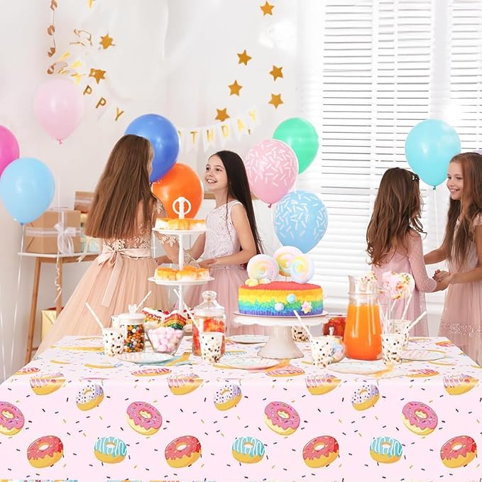 Egami 2pcs Donut Tablecloth for Dessert Time Party Supplies Decoration 87 inches x 51 inches for Donut Birthday Party Supplies