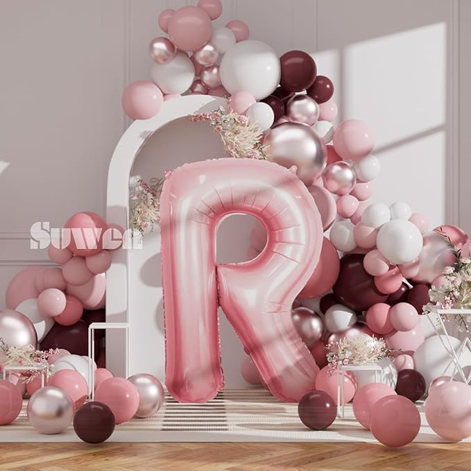 SUWEN 40 Inch Pink Large R Letter Balloons Big Foil Helium Letter Balloons A-Z Jumbo Mylar Happy Birthday Party Decorations for Girl Anniversary Party Supplies