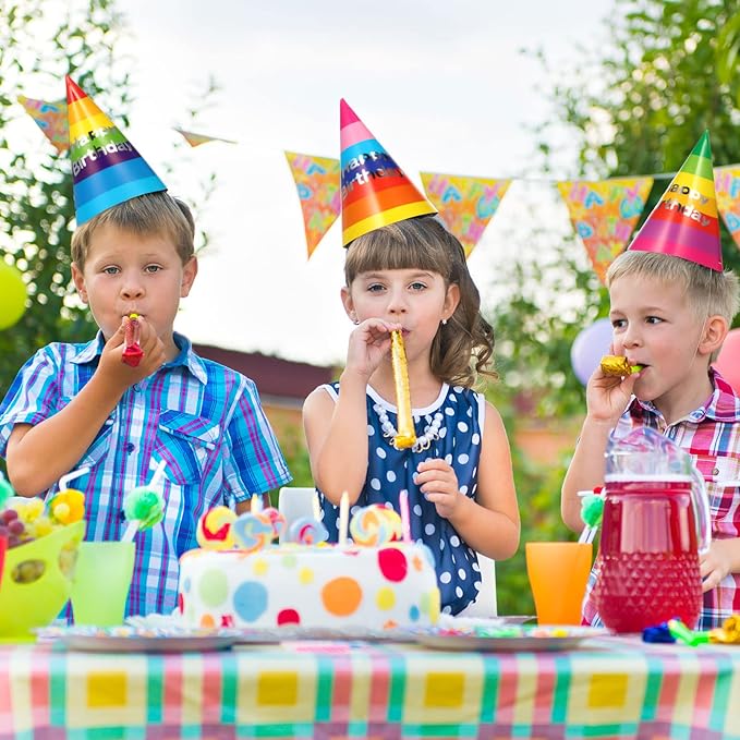 Geyoga 100 Pieces Rainbow Birthday Party Hats for Kids and Adults Colorful Paper Cone Hats Bulk Party Supplies