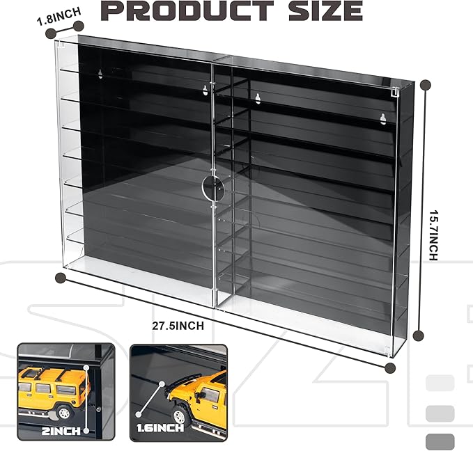 Alyoen 1/64 Scale Hot Wheels Display Case, 2 in 1 Cars Display Case Wall-Mounted, Storage Cabinet with Magnetic Doors - Holds Up to 64 Cars（Black）