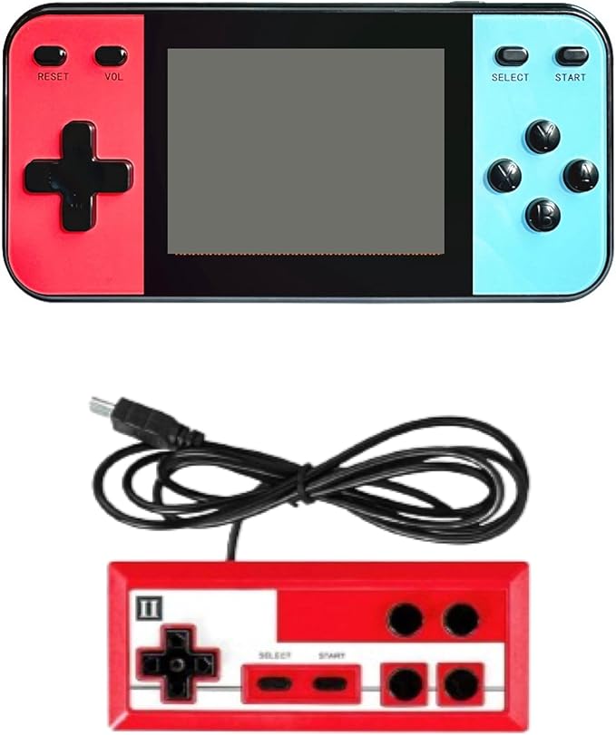 32 Bit Retro Mini Handheld Game Console | Preloaded 600 Fun Video Games with 3.0" IPS LCD Color Display | Rechargeable Mini Portable Arcade Game | Blue-Red ( Multiplayer Remote Control Included)