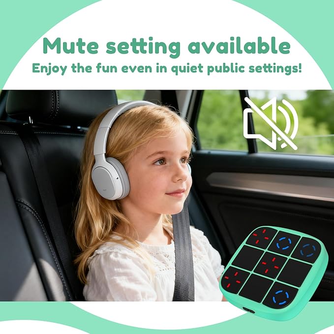Rechargeable Tic-Tac-Toe Bolt Game, Upgraded 4-in-1 Handheld Puzzle Console, Electronic Educational Memory Game, Portable Travel Car Ride Board Games for Kids Adults (Cyan)