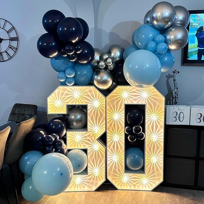 Blue Silver Balloons Set, 12 Inch Blue and Silver Balloons Dark Navy and Confetti Party Latex Balloon, Macaron Metallic Baby Blue Mixed Balloon for Birthday Graduation Baby Shower Wedding Retirement