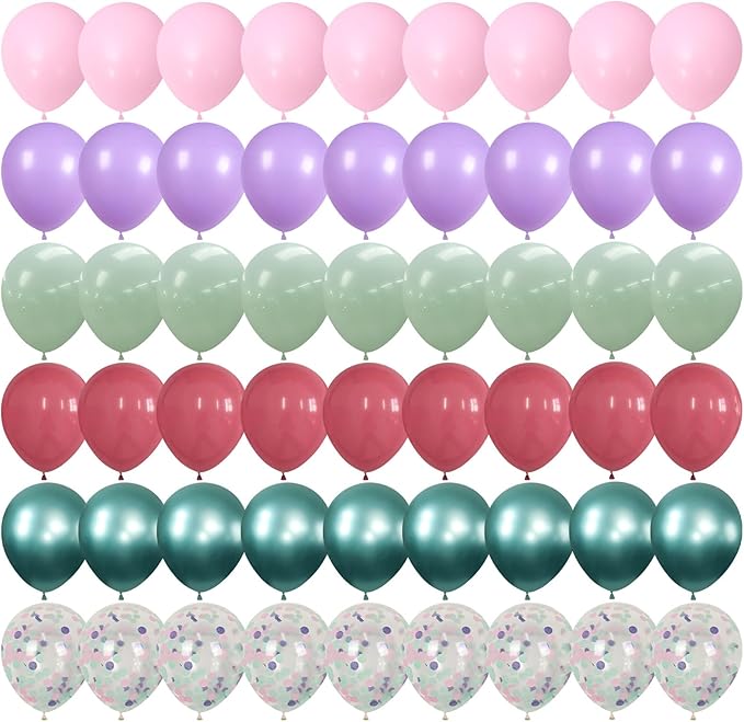 Pink Purple Green Balloons for Mermaid Magic Birthday Party Decorations Under The Sea 60PCS 12INCH Pastel Pink Teal Metallic Sage Green Helium Latex Balloon Confetti Balloons for Arch Baby Shower