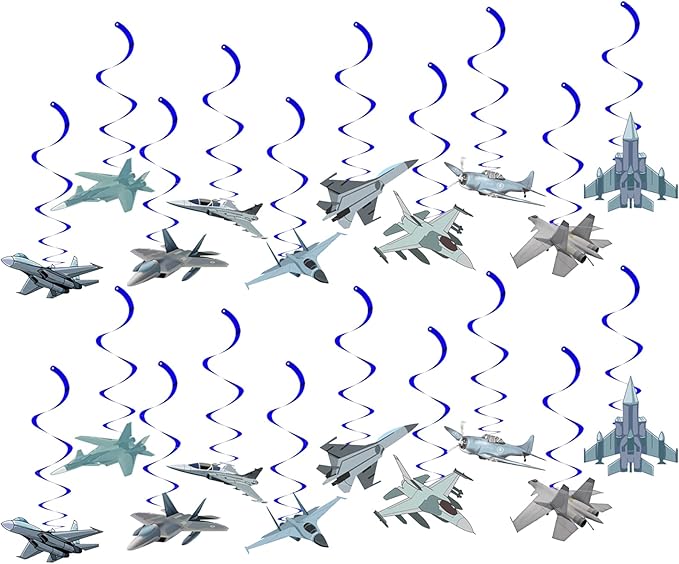 Air Force Hanging Swirls Party Decorations Top Airforce Gun Airplane Pilot Birthday Party Supplies Aircraft Fighter Jet Party Decor Whirls Ceiling Swirls Streamers Aviation Plane Theme Party Backdrop