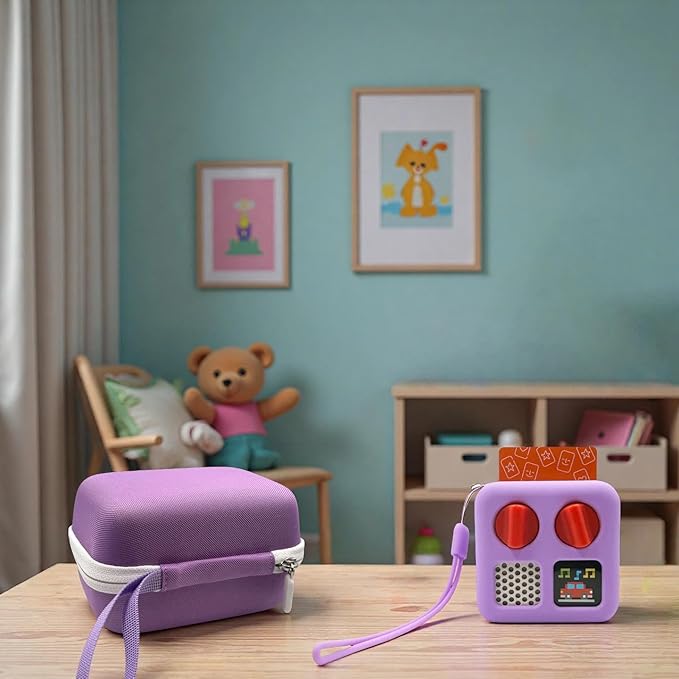 Miojoy Hard Carrying Case and Silicone Cover for Yoto Mini, Protective Travel Carrier for Kids and Adventure Jacket with Card Pouch 3 in 1 Accessories Set for Yoto Mini Player, Lavender