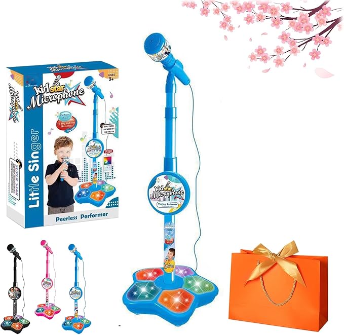 2026 New The All-in-One Microphone Toy, Kids Microphone with Stand Adjustable, Speaker & Led Lights, Move to Play Kids Karaoke Microphone for Singing, Boys & Girls, (Blue)