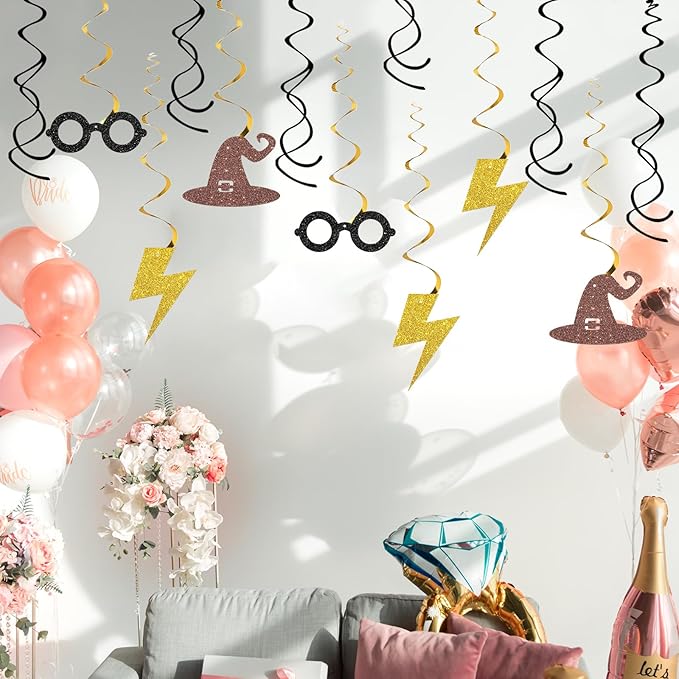 Maicaiffe Magic Theme Wizard Hanging Swirl Decorations - Glitter 18 Pcs Boy Birthday Party Supplies - Boys Girls Birthday Streamers - Halloween Party Foil Swirls Ceiling Decorations